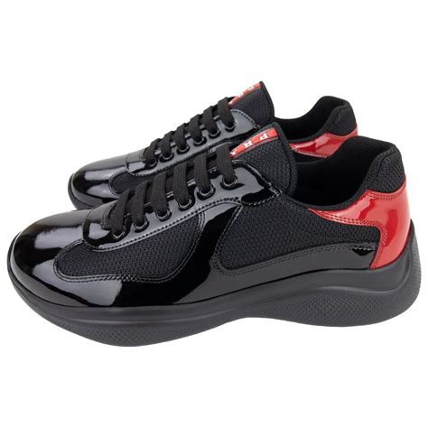 prada americas cup leather sneaker black red|prada americas cup sneakers men.